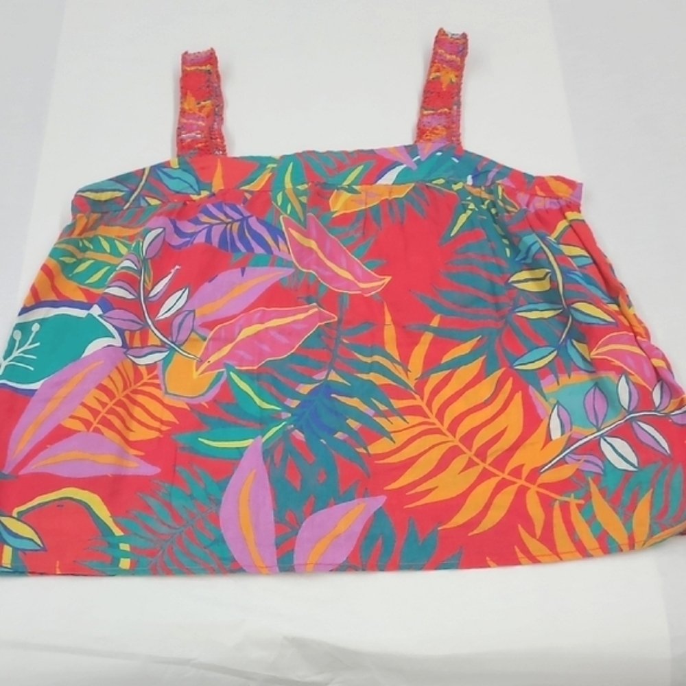 C & C California Colorful Vibrant Tropical Print Sleeveless Linen Top Size M